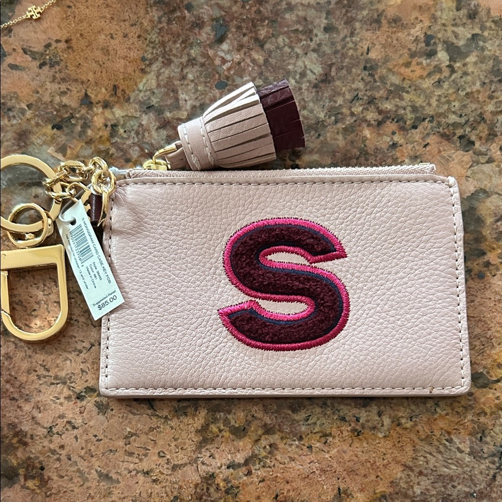 Tory Burch Pink Leather Keychain Wallet with Tassel